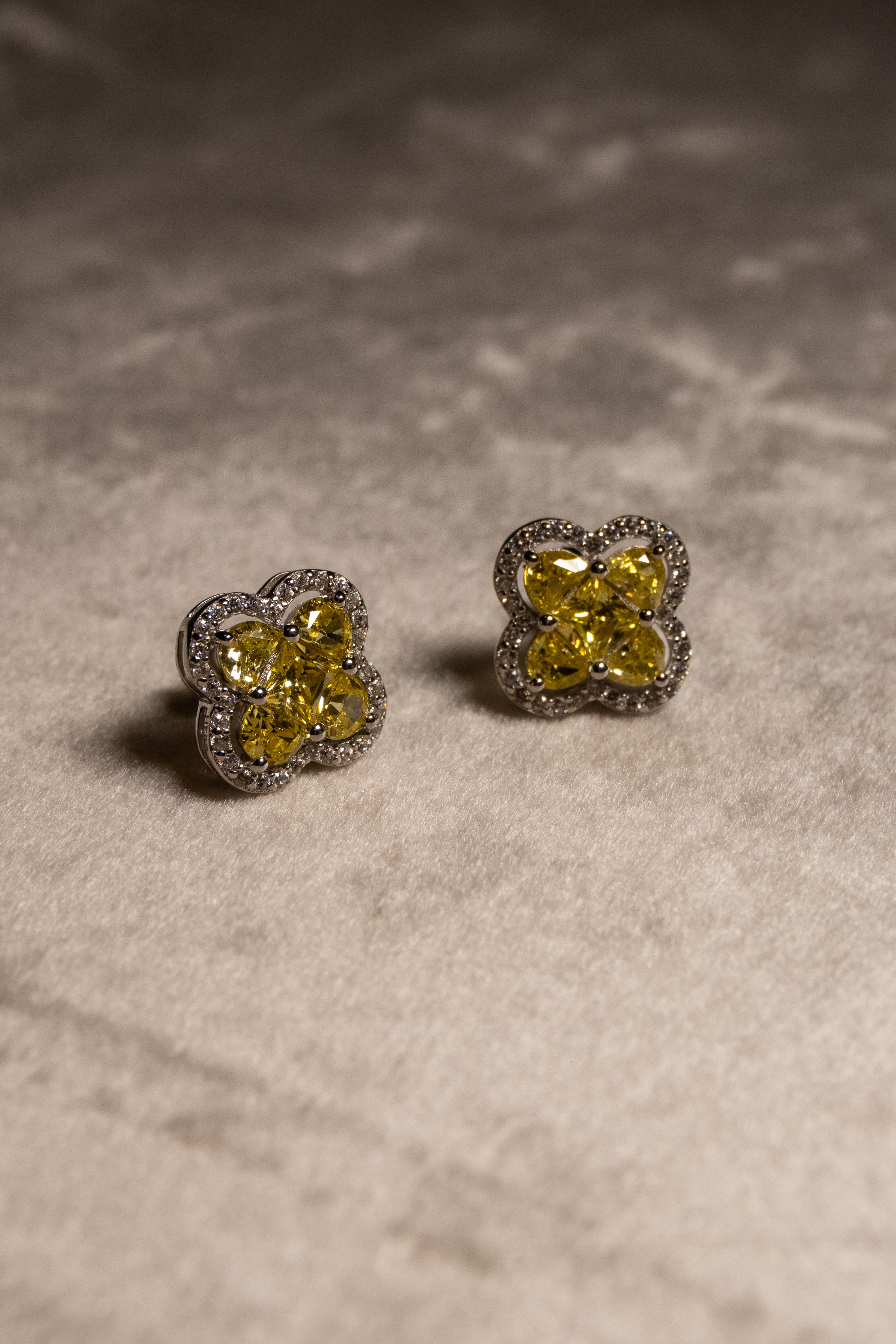 Golden Flower Silver Earrings
